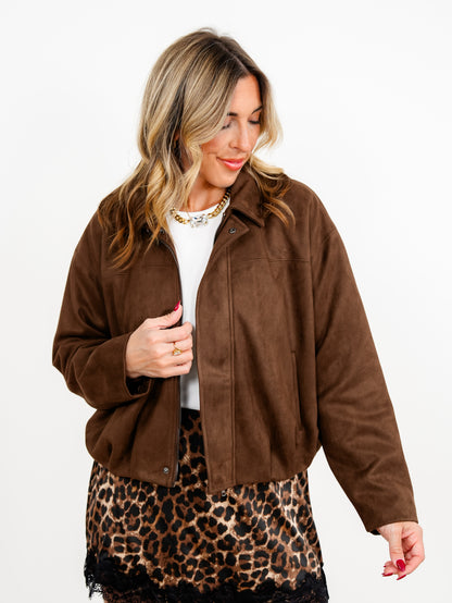 Vegan Suede Long Sleeve Bubble Hem Jacket - Freckled Poppy