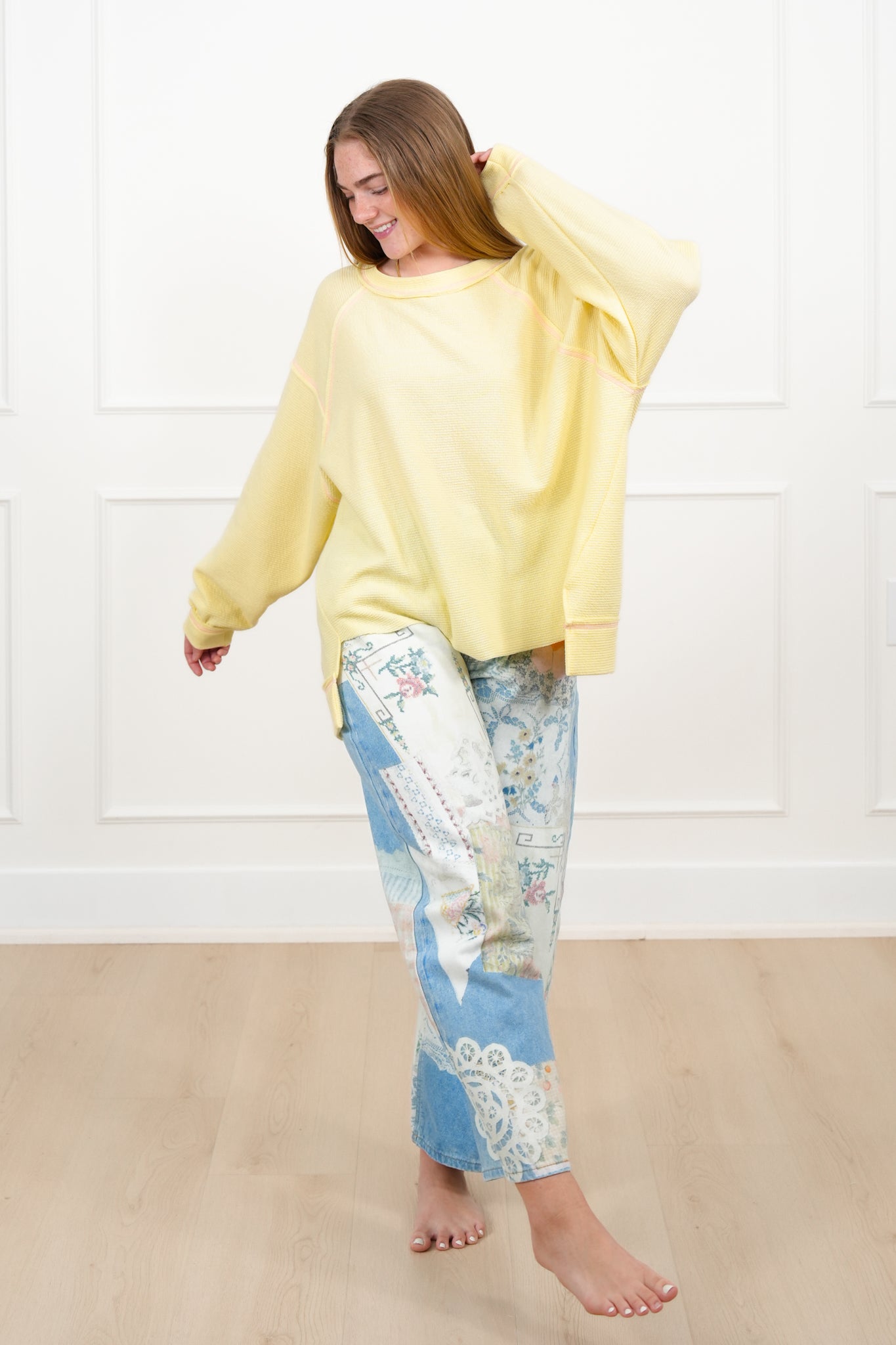 Solid Long Sleeve Knit Top with Reverse Seams