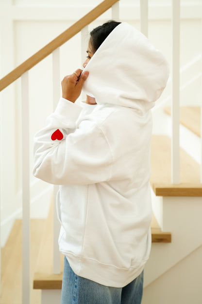 Plus/Reg Long Sleeve Embroidered "Freckled Poppy" Graphic Hoodie with Heart