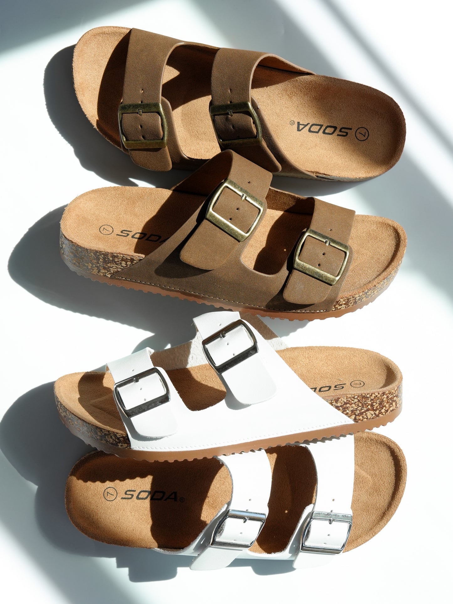 Double Buckle Cork Footbed Slide Sandal