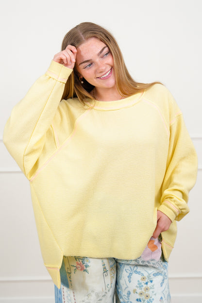 Solid Long Sleeve Knit Top with Reverse Seams