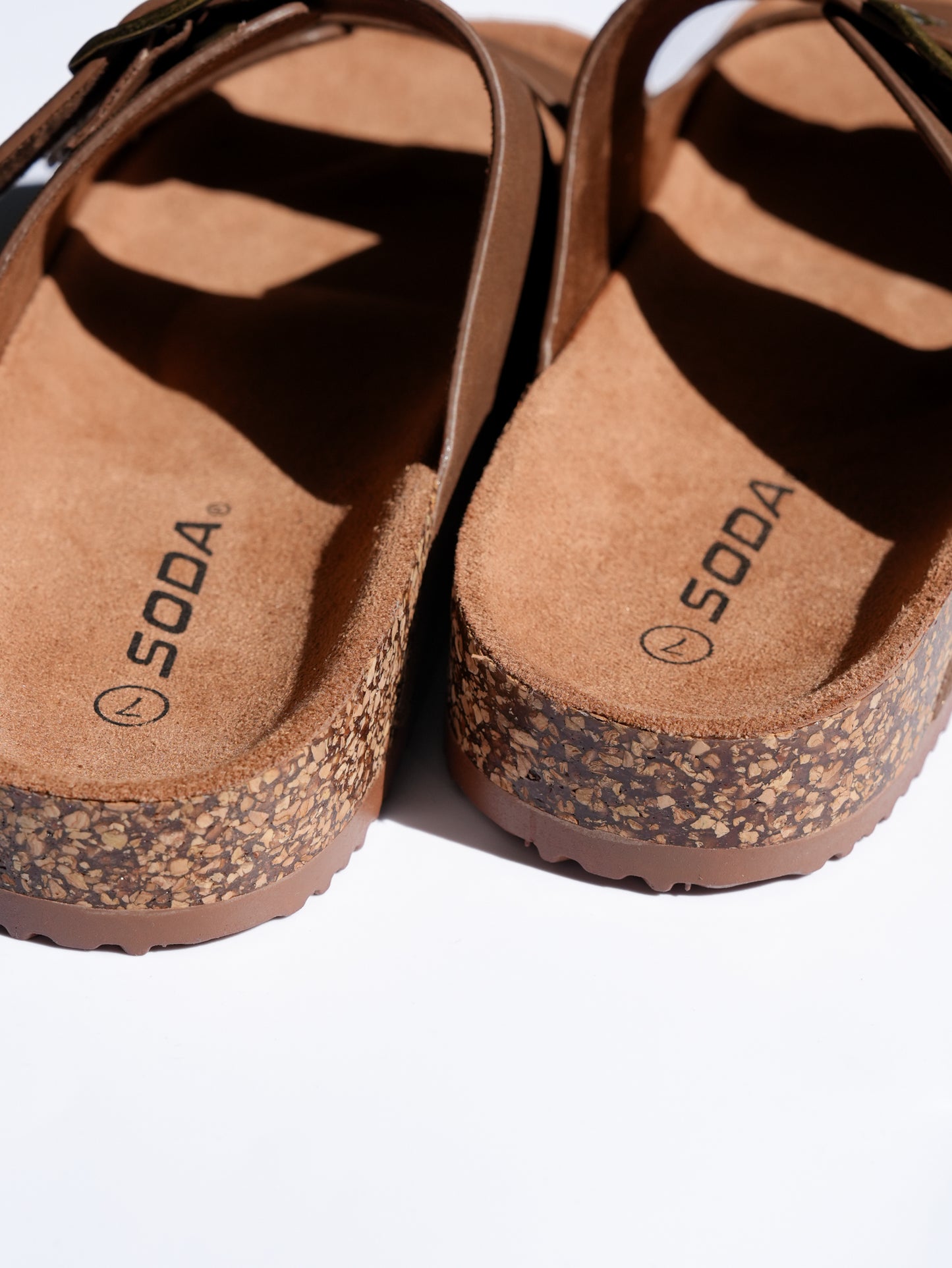 Double Buckle Cork Footbed Slide Sandal
