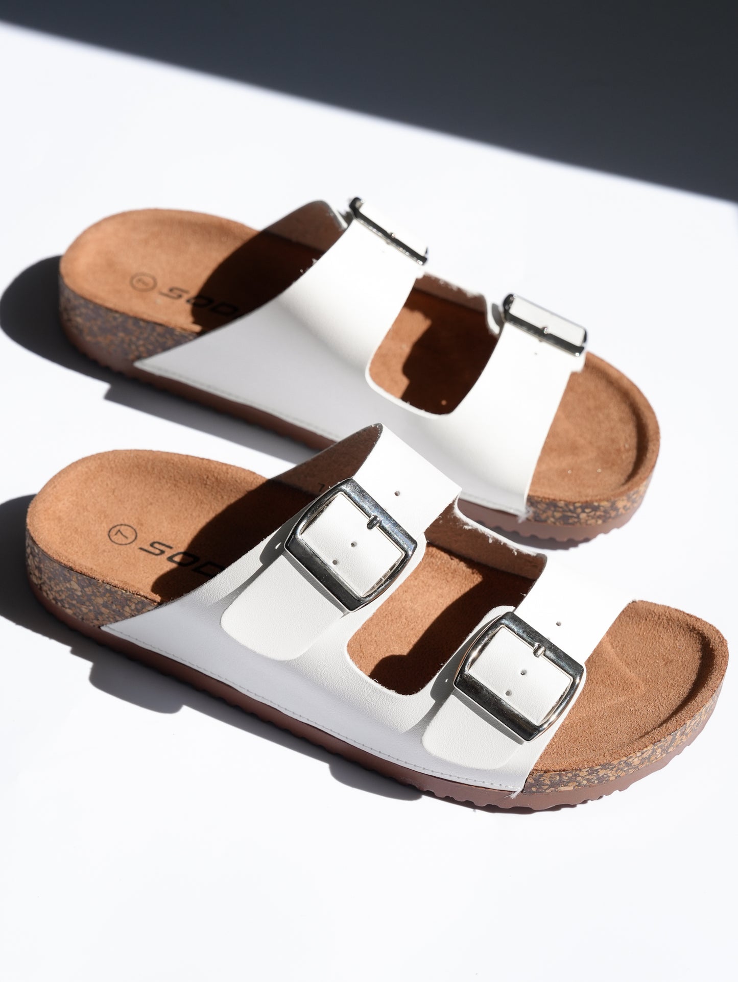 Double Buckle Cork Footbed Slide Sandal