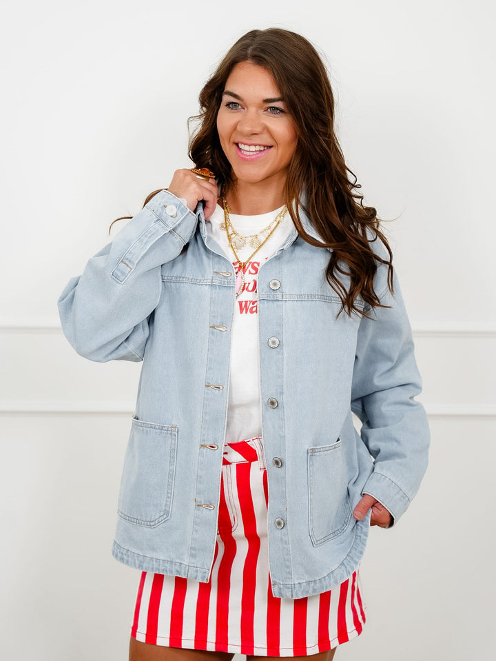 Light Wash Long Sleeve Button Down Jacket