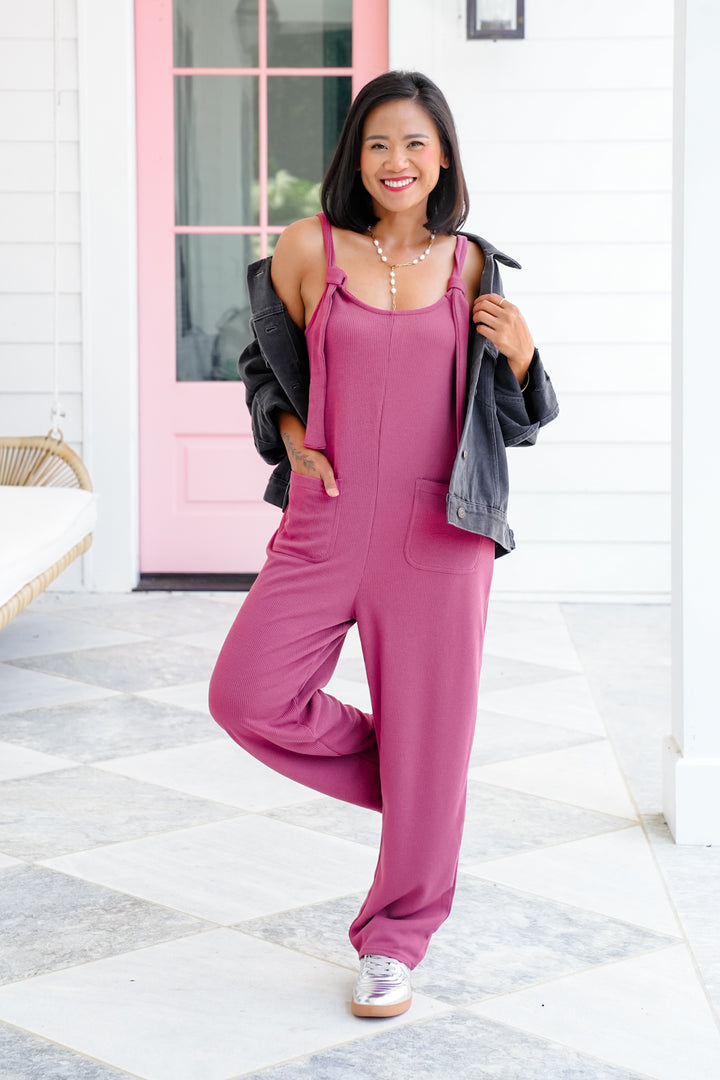 Sleeveless Knit Jumpsuit with front Patch Pockets