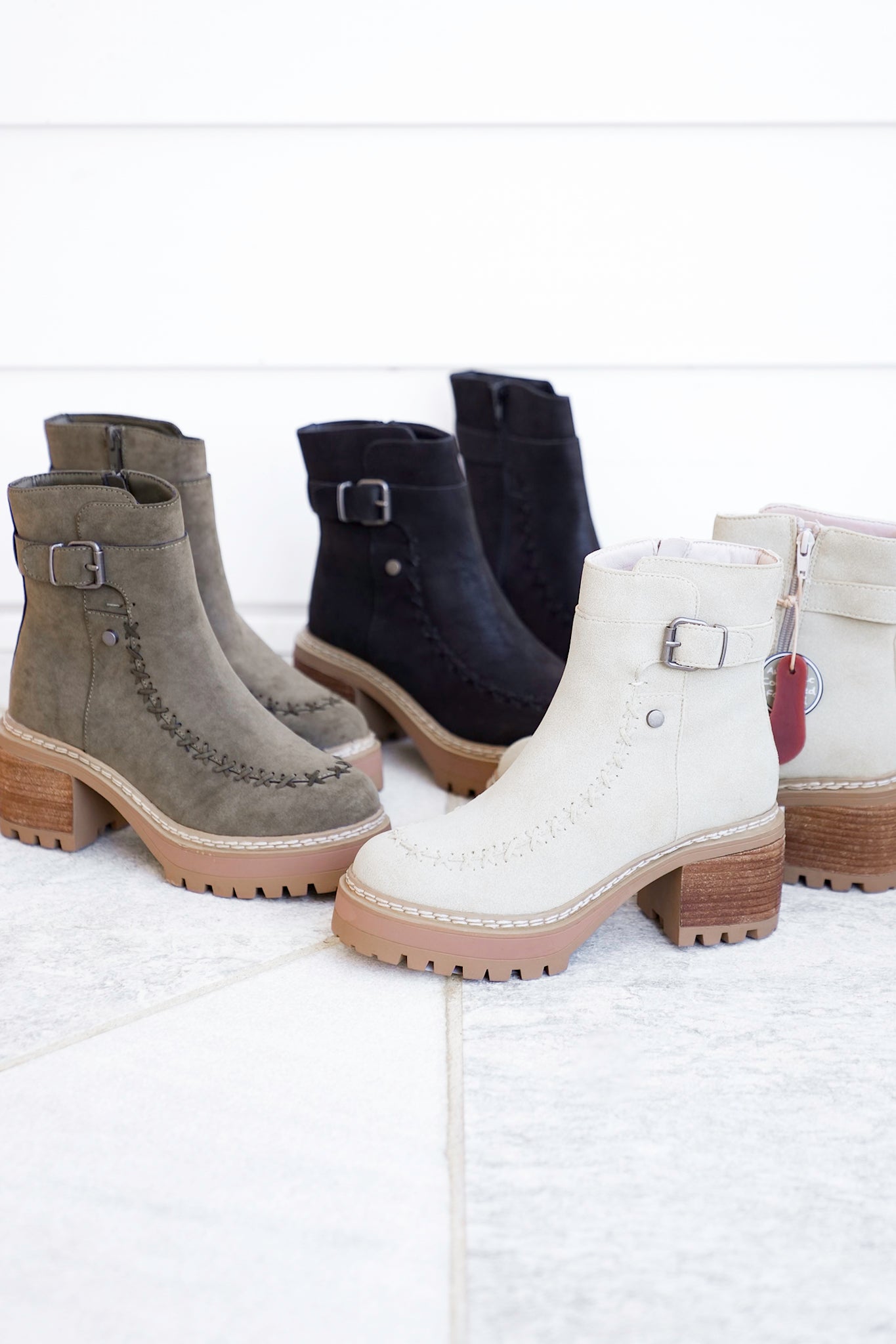 MIA Vegan Suede Stitch Detail Lug Sole Boot