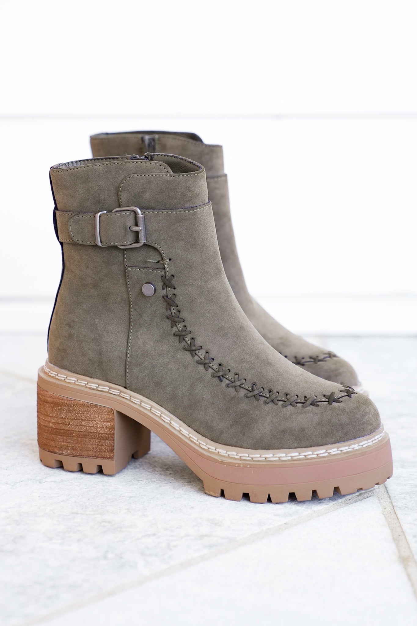 MIA Vegan Suede Stitch Detail Lug Sole Boot