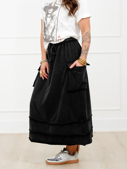 Acid Wash Knit Skirt with Cargo Pockets