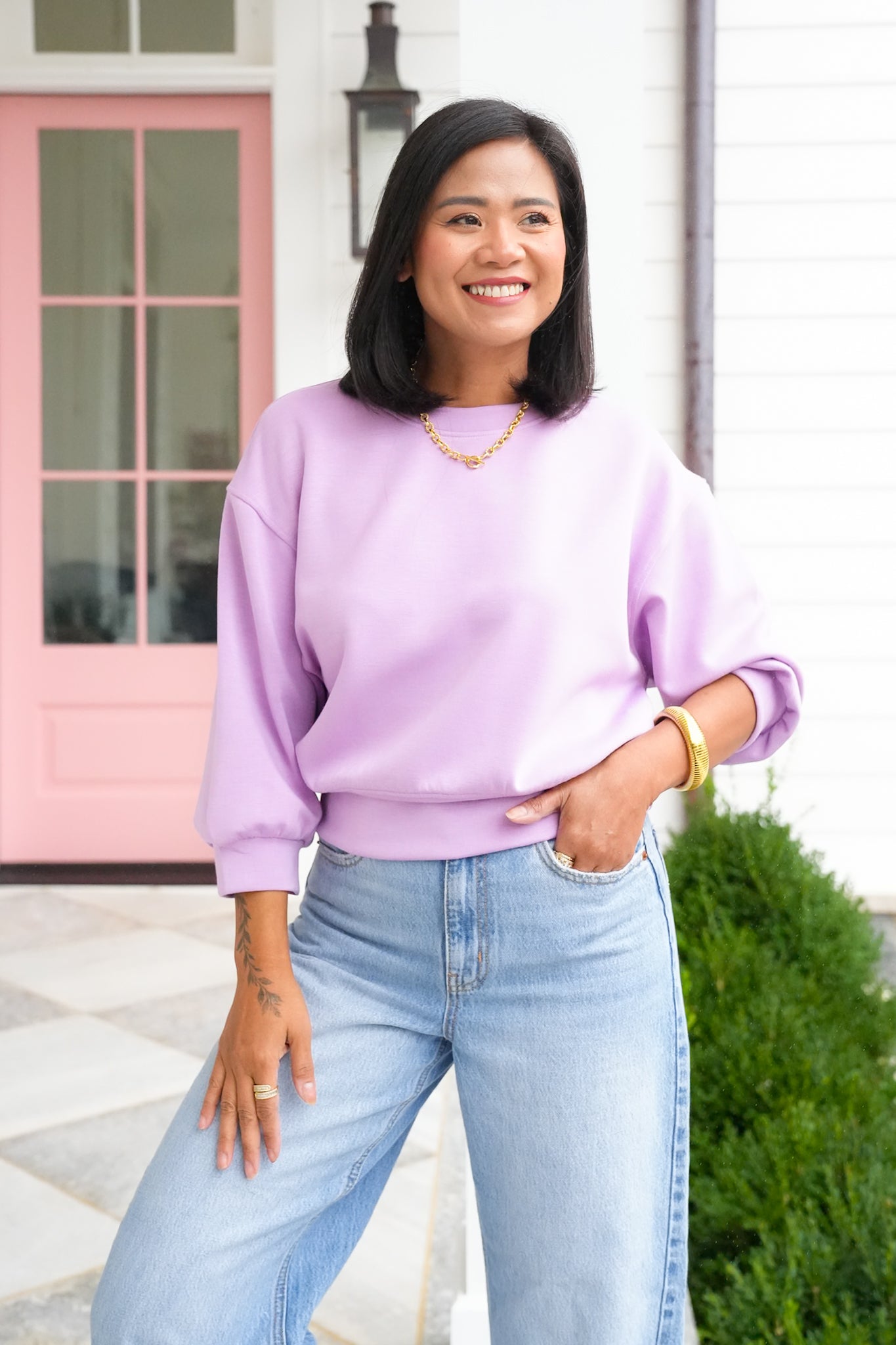 Door Buster! Solid 3/4 Sleeve Cropped Sweatshirt