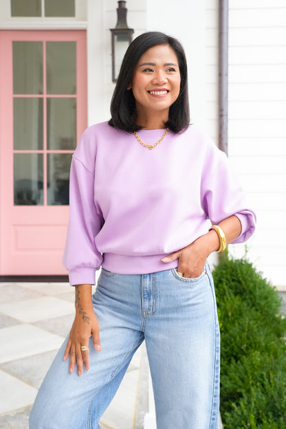 Door Buster! Solid 3/4 Sleeve Cropped Sweatshirt