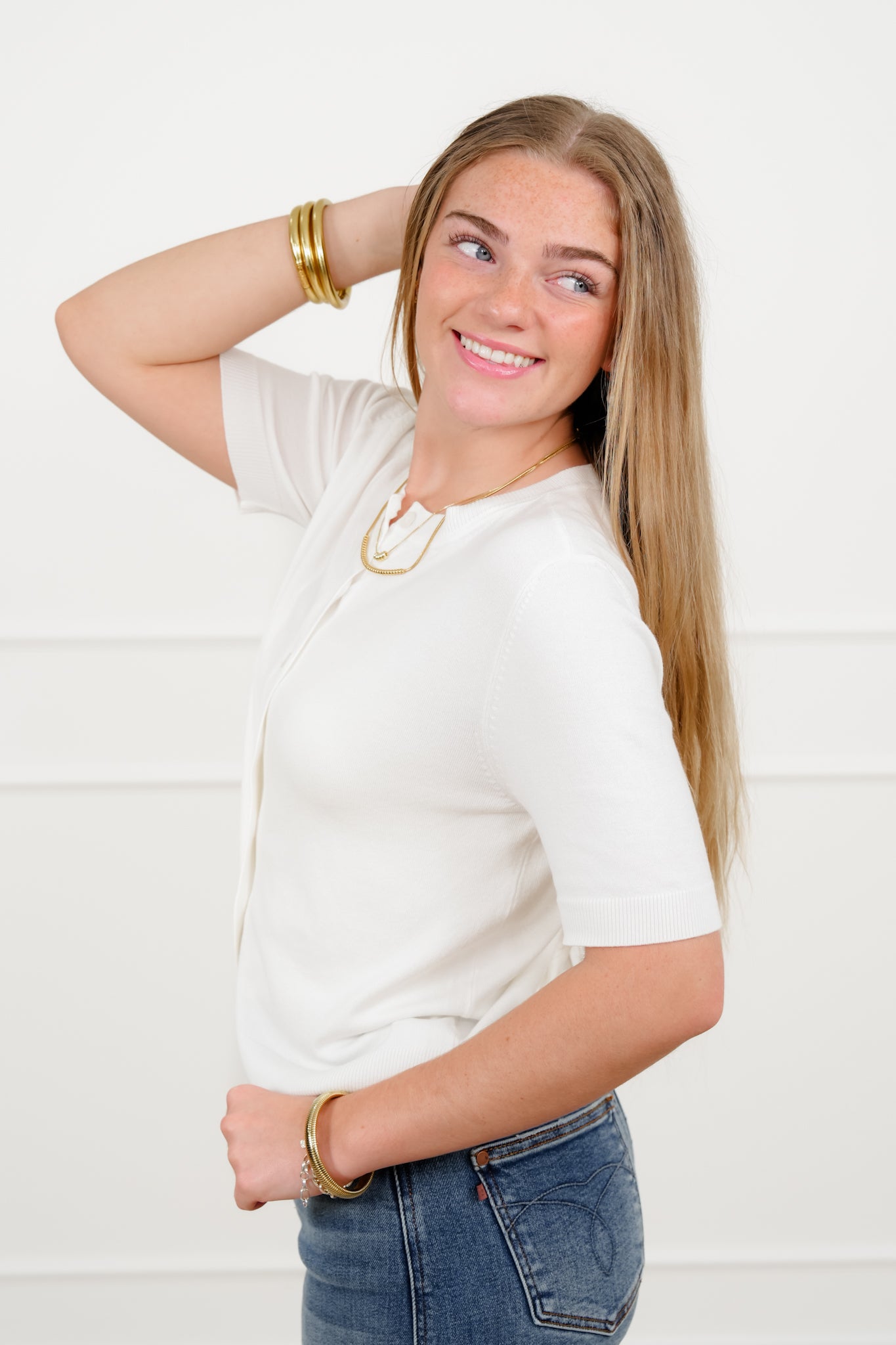 White Short Sleeve Button Up Cardigan