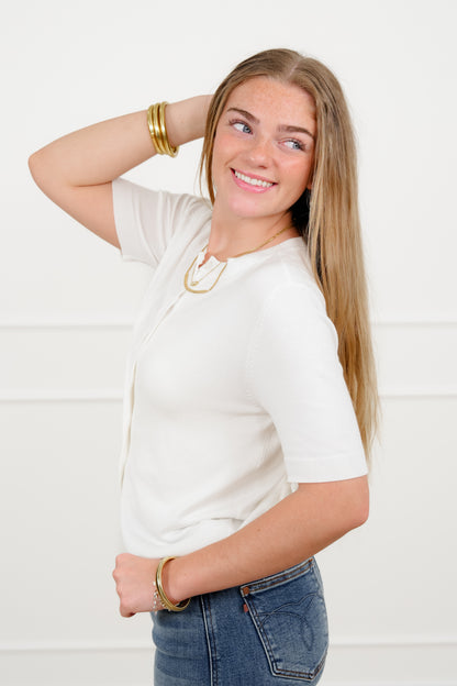 White Short Sleeve Button Up Cardigan