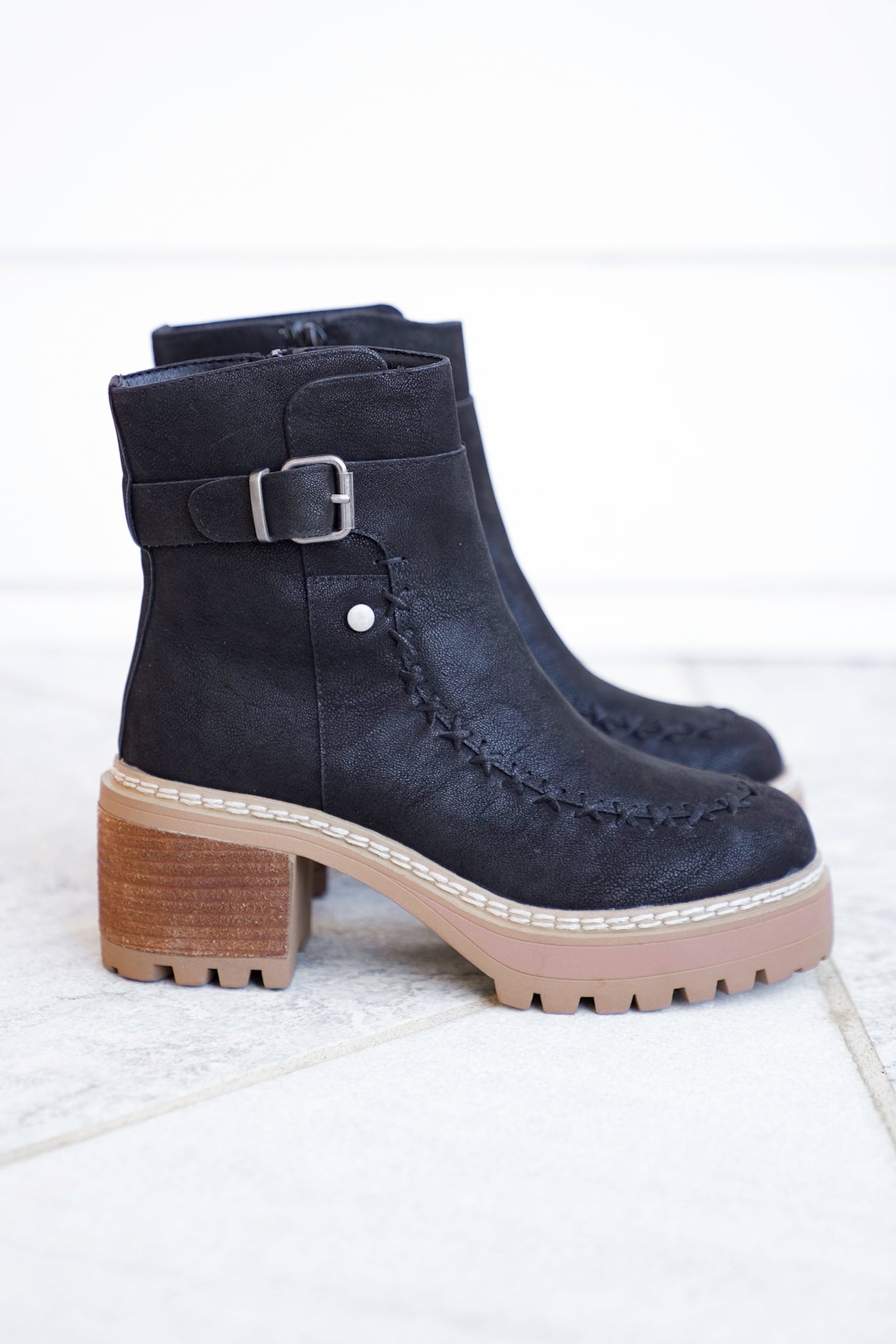 MIA Vegan Suede Stitch Detail Lug Sole Boot