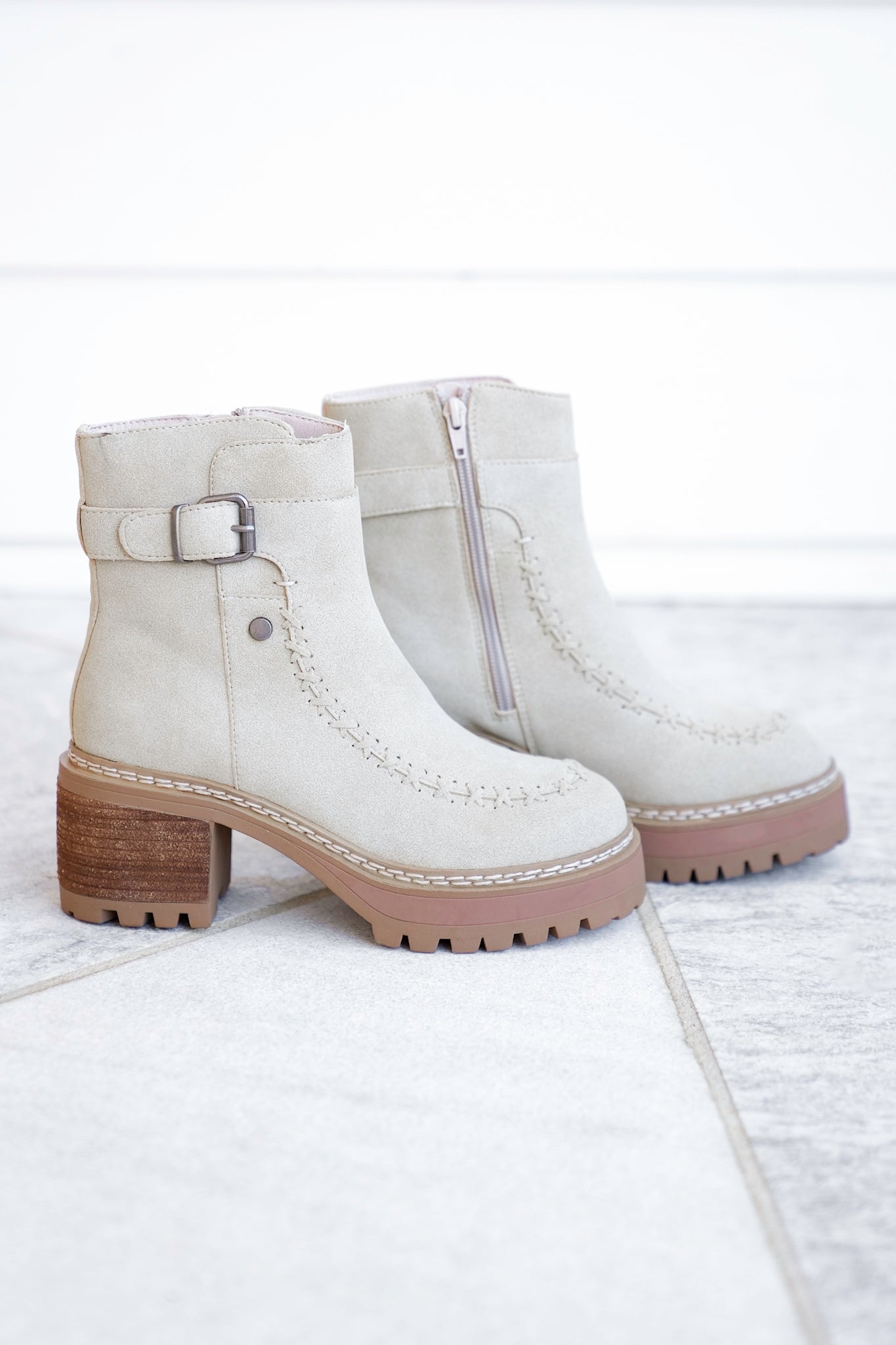 MIA Vegan Suede Stitch Detail Lug Sole Boot