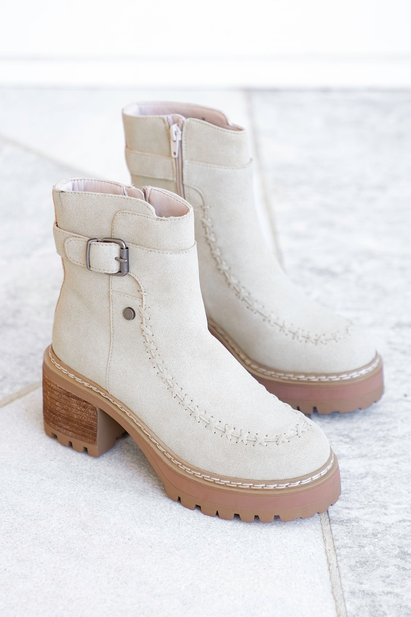 MIA Vegan Suede Stitch Detail Lug Sole Boot