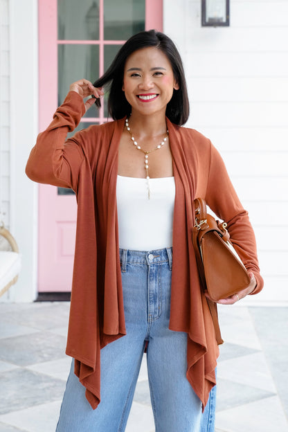 Plus/Reg Door Buster! Long Sleeve Cascading Open Front Cardigan
