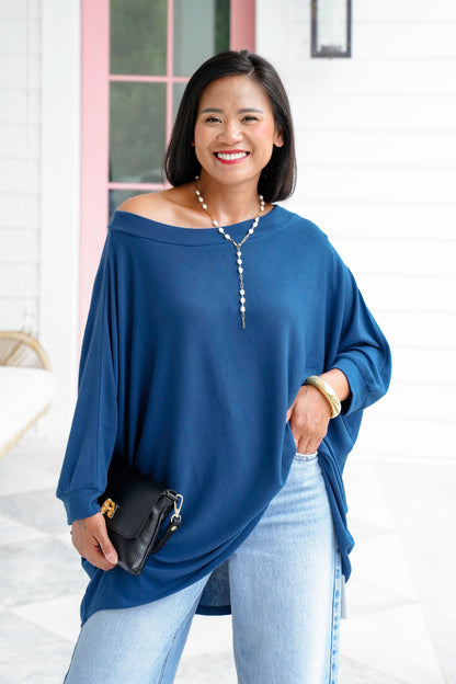 Plus/Reg Long Dolman Sleeve Round Neck Top
