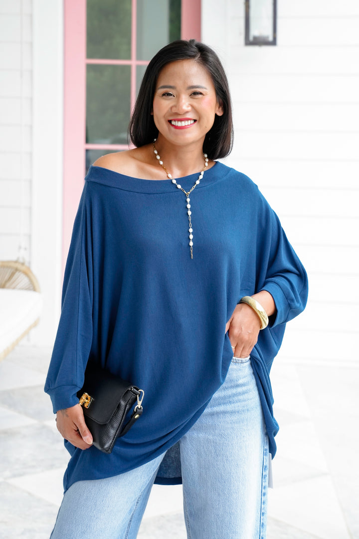 Plus/Reg Long Dolman Sleeve Round Neck Top