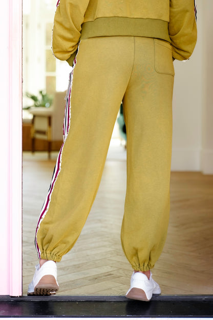 POL Olive Elastic Waist Jogger Pants with Patchwork Details