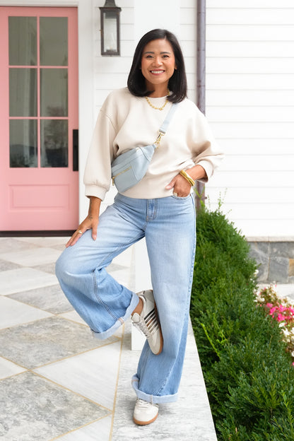 Door Buster! Solid 3/4 Sleeve Cropped Sweatshirt