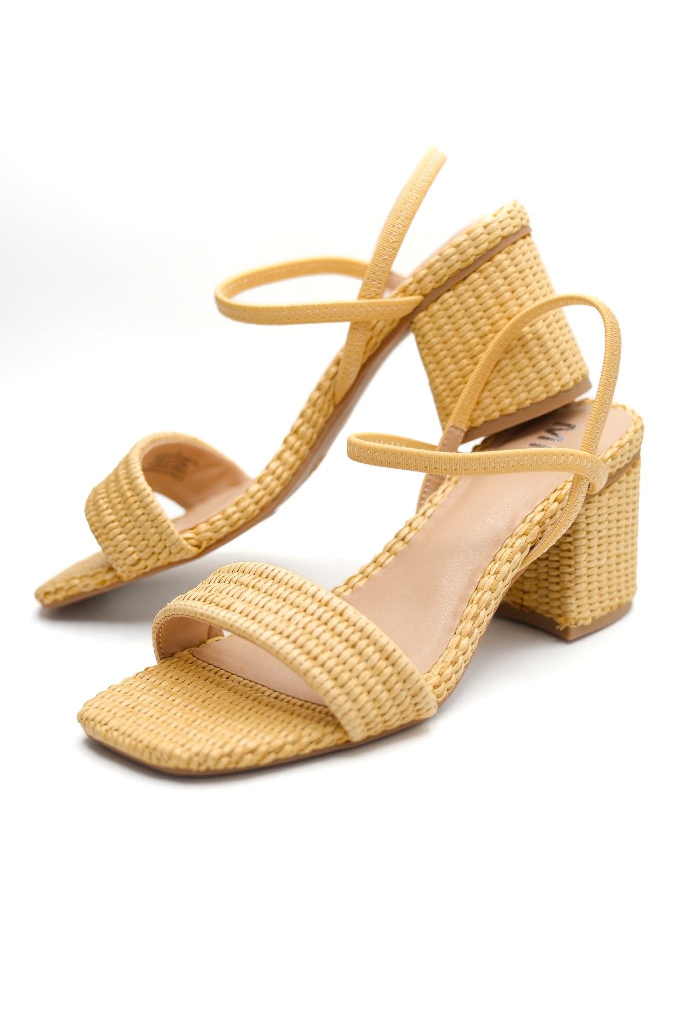 MIA Woven Raffia Block Heel Sandal with Slingback Strap