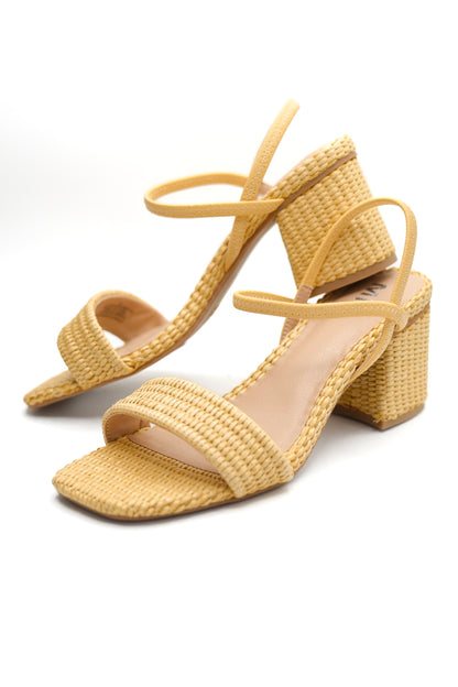 MIA Woven Raffia Block Heel Sandal with Slingback Strap