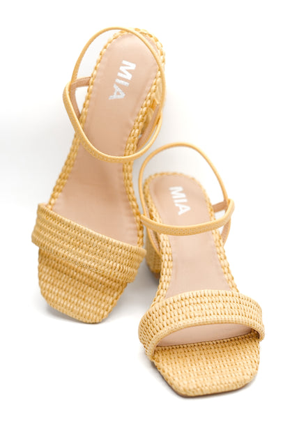 MIA Woven Raffia Block Heel Sandal with Slingback Strap