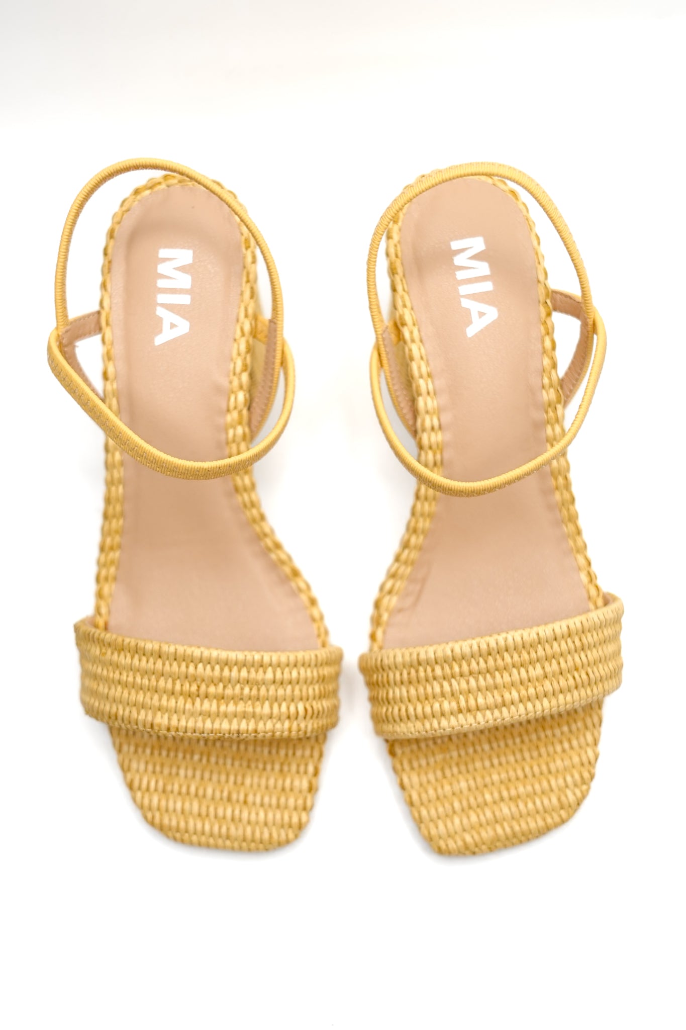 MIA Woven Raffia Block Heel Sandal with Slingback Strap