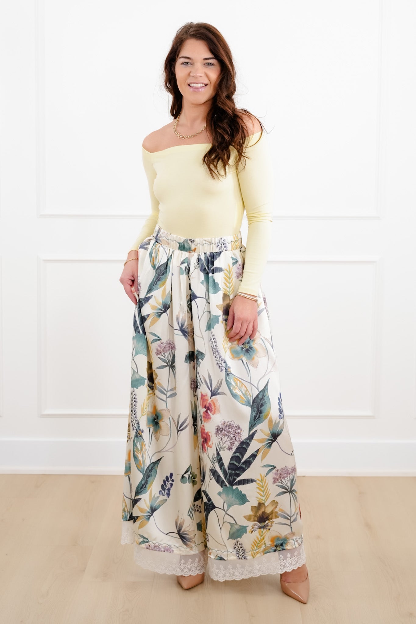 Yellow Long Sleeve Off Shoulder Fitted Top