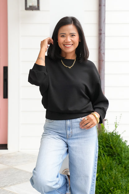Door Buster! Solid 3/4 Sleeve Cropped Sweatshirt