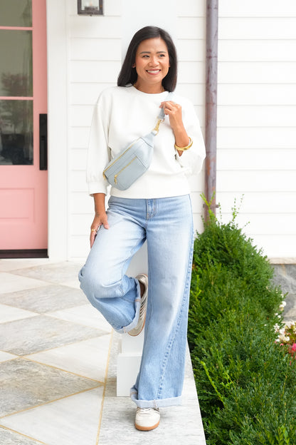 Door Buster! Solid 3/4 Sleeve Cropped Sweatshirt