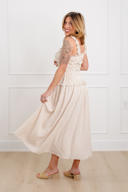 Plus/Reg Gingham Print Sleeveless Ruffle Maxi Dress