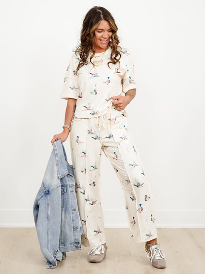 Mallard Duck Print Short Sleeve Top and Pants Set