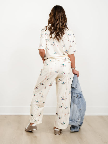 Mallard Duck Print Short Sleeve Top and Pants Set