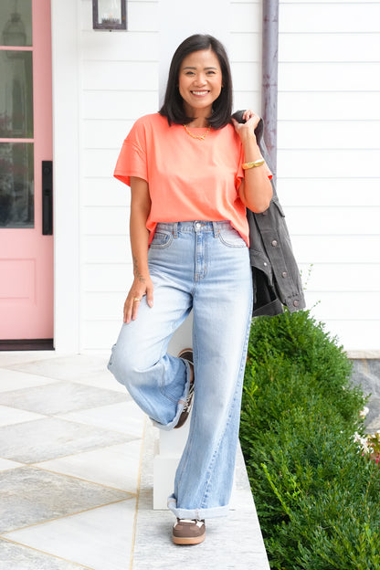 Door Buster! Solid Basic Raw Edge Short Sleeve Round Neck Tee