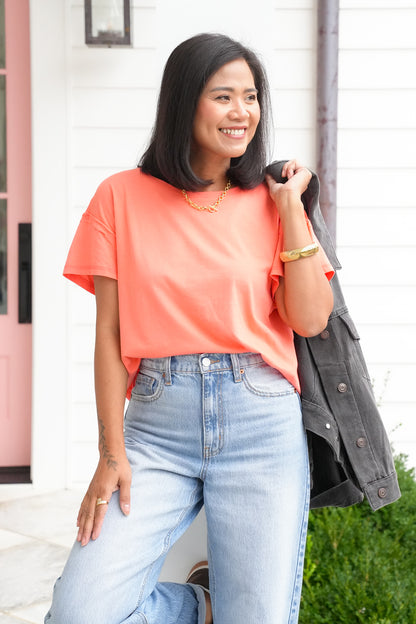 Door Buster! Solid Basic Raw Edge Short Sleeve Round Neck Tee