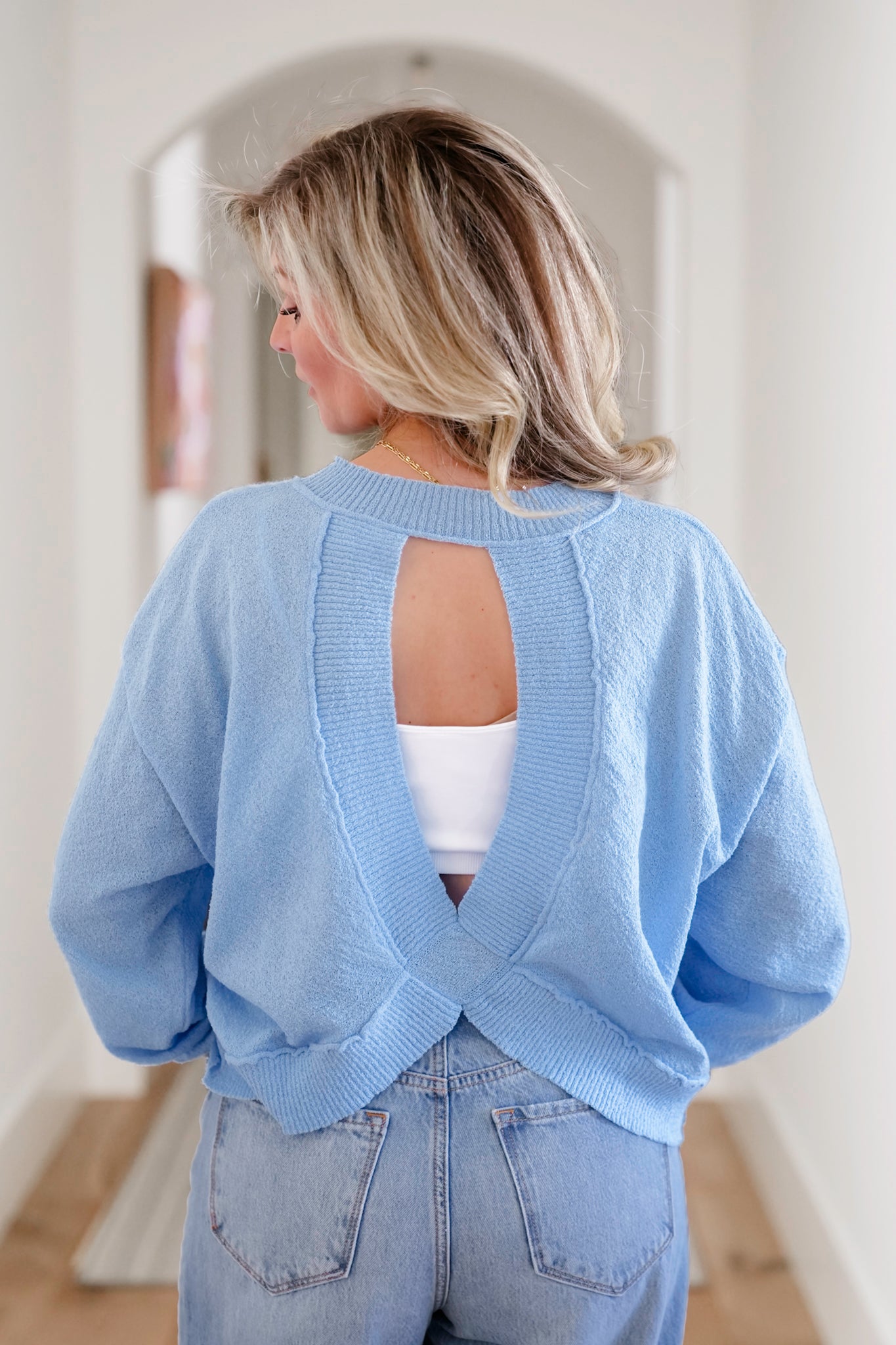 Long Sleeve Open Back Knit Sweater