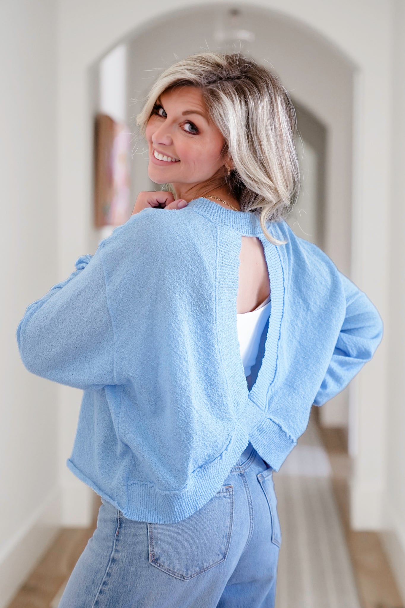 Long Sleeve Open Back Knit Sweater