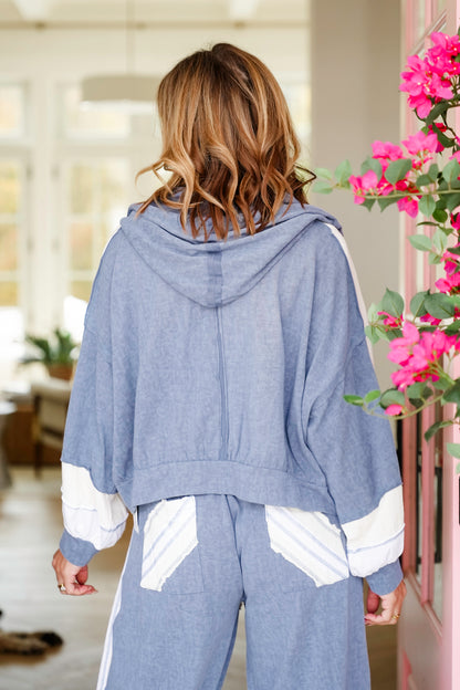 POL Stripe Pattern Long Sleeve Zip Up Hoodie