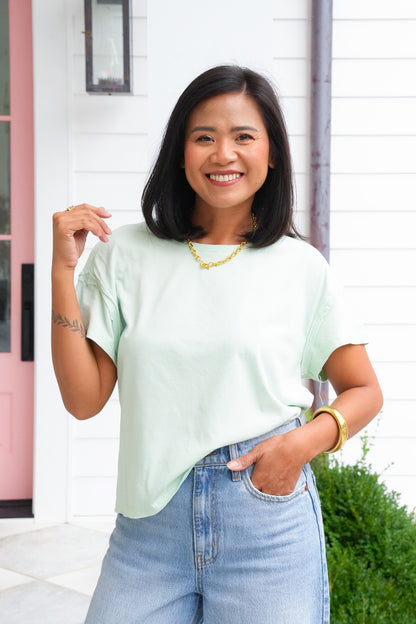 Door Buster! Solid Basic Raw Edge Short Sleeve Round Neck Tee