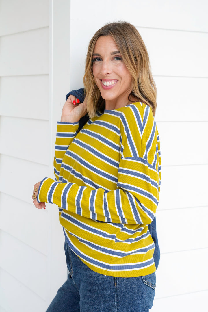 Stripe Ribbed Knit Long Sleeve Top