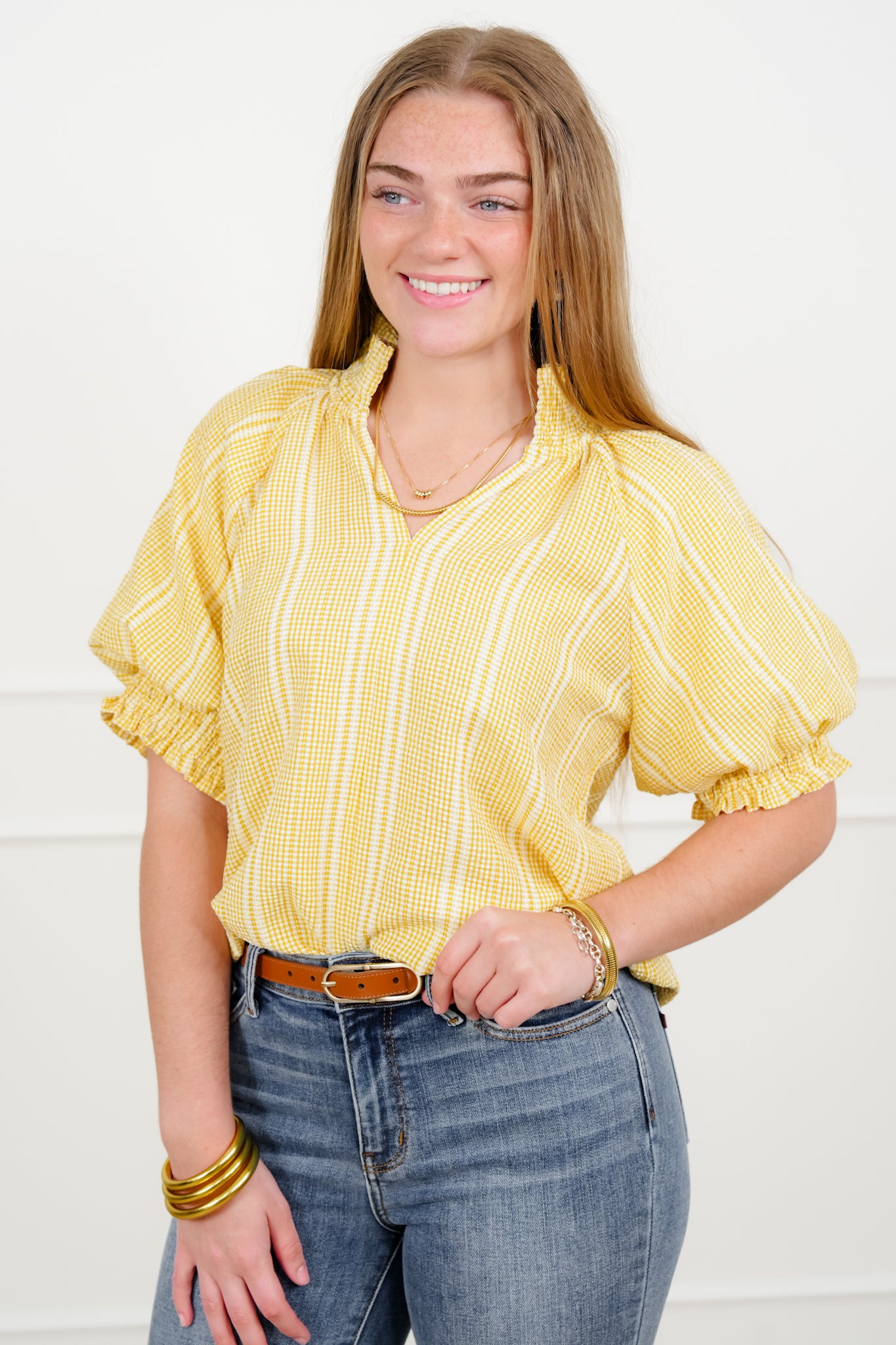 Stripe Short Sleeve Top with Ruffle Detail