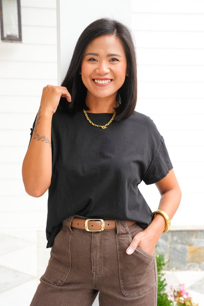 Door Buster! Solid Basic Raw Edge Short Sleeve Round Neck Tee