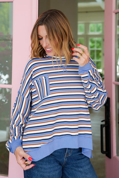 Multi-Striped Long Sleeve Knit Top