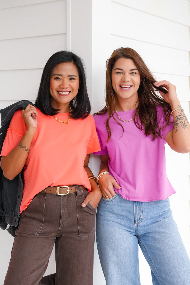 Door Buster! Solid Basic Raw Edge Short Sleeve Round Neck Tee