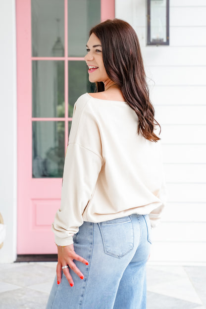 Cowboy Boot Print Long Sleeve French Terry Pullover Top