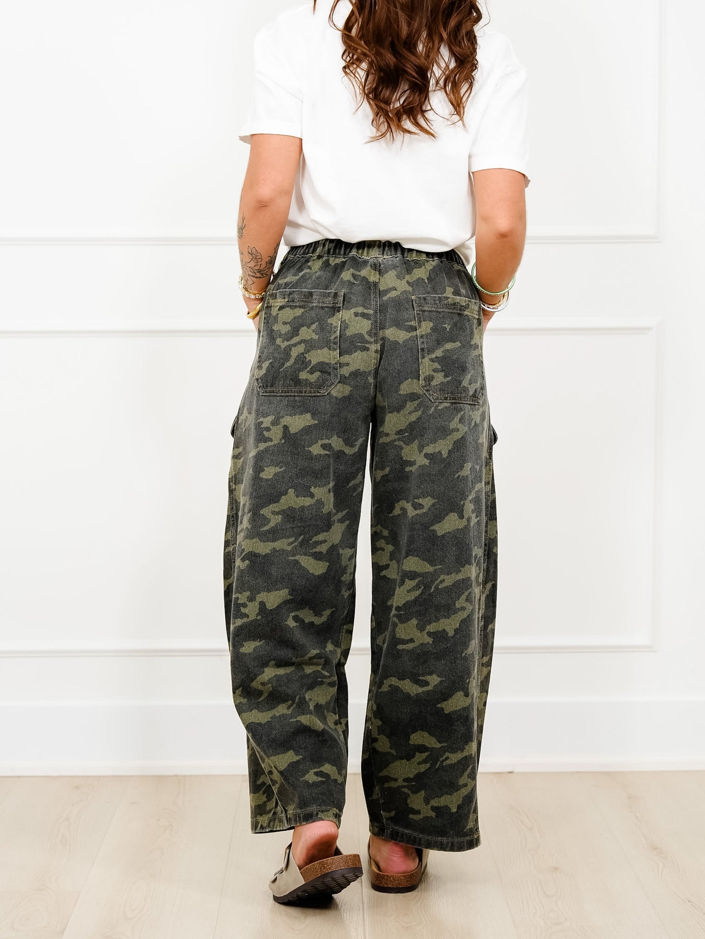 Camo Pattern Baggy Barrel Pants With Pockets