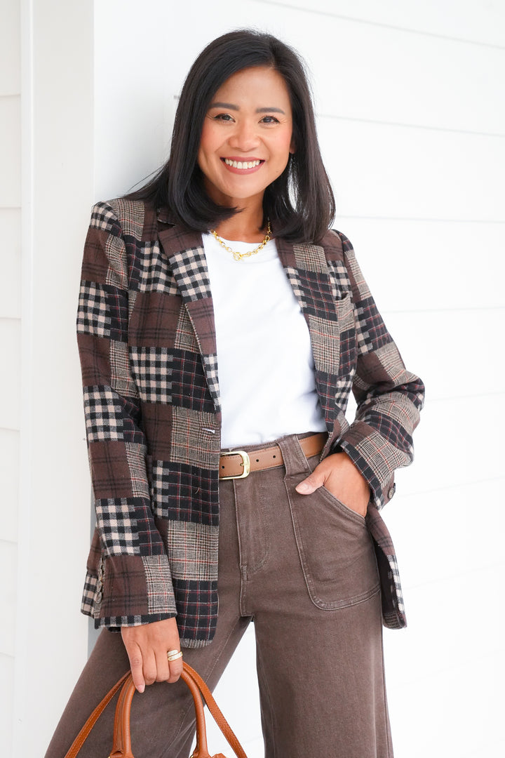 Plus/Reg Plaid Long Sleeve Knit Jacket