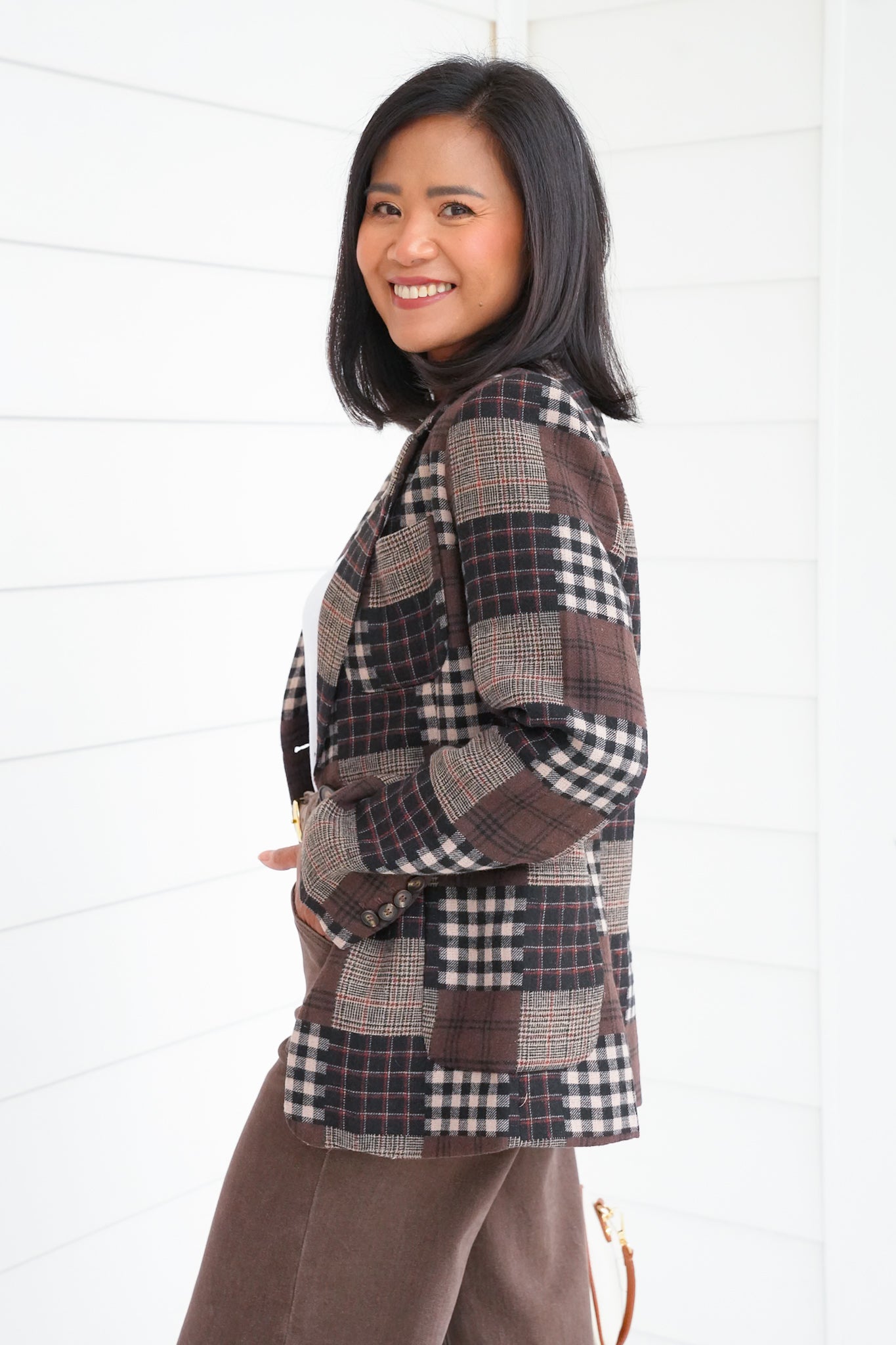 Plus/Reg Plaid Long Sleeve Knit Jacket