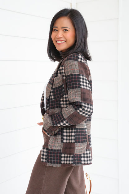 Plus/Reg Plaid Long Sleeve Knit Jacket
